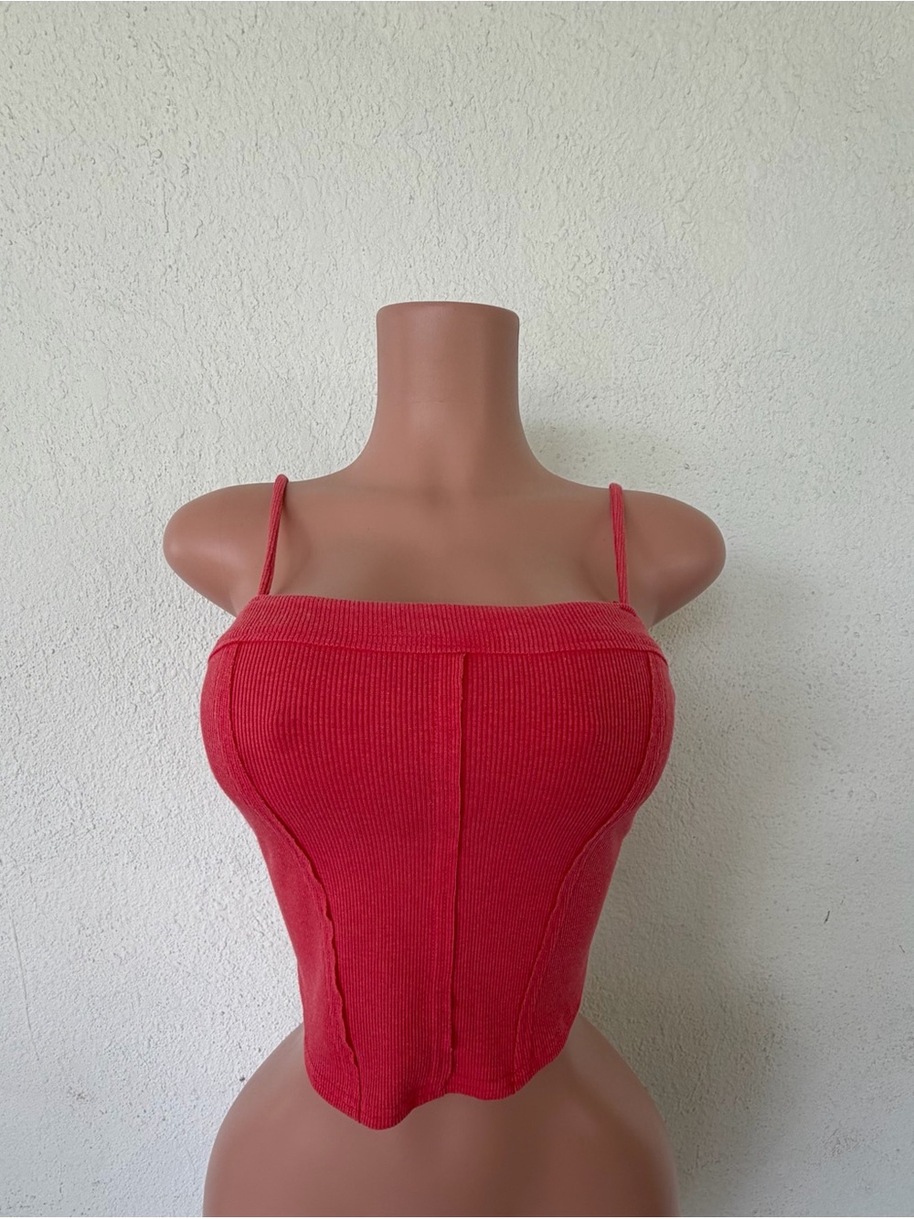 HYFVE Red Ribbed Corset-Style Spaghetti Strap Tank